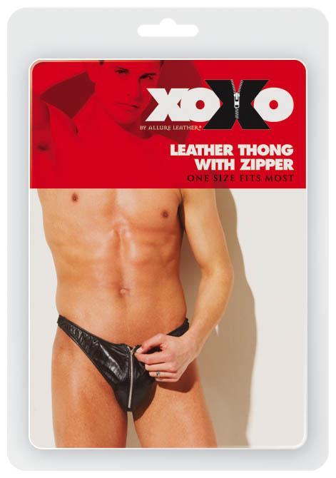 Men Leather Thong W- Zipper