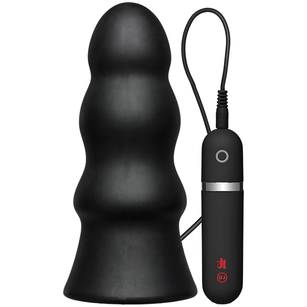 Kink Vibrating Silicone Butt Plug Rippled 7.5 Black "