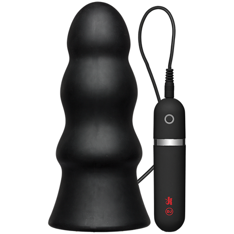 Kink Vibrating Silicone Butt Plug Rippled 7.5 Black "
