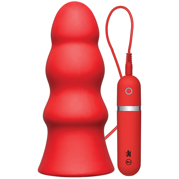 Kink Vibrating Silicone Butt Plug Rippled 7.5 Red "