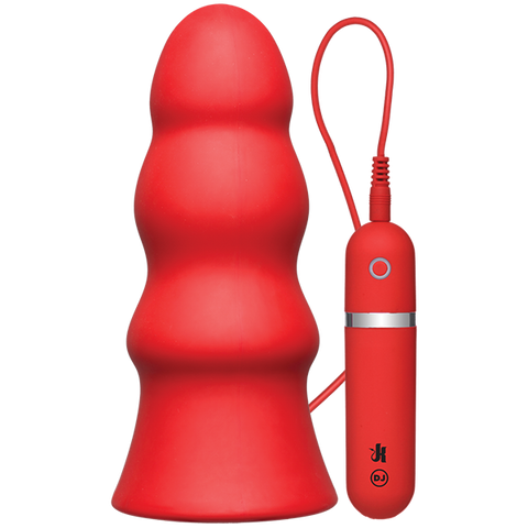 Kink Vibrating Silicone Butt Plug Rippled 7.5 Red "
