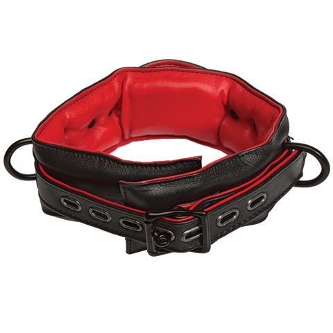 Kink Leather Handler's Collar Black-red