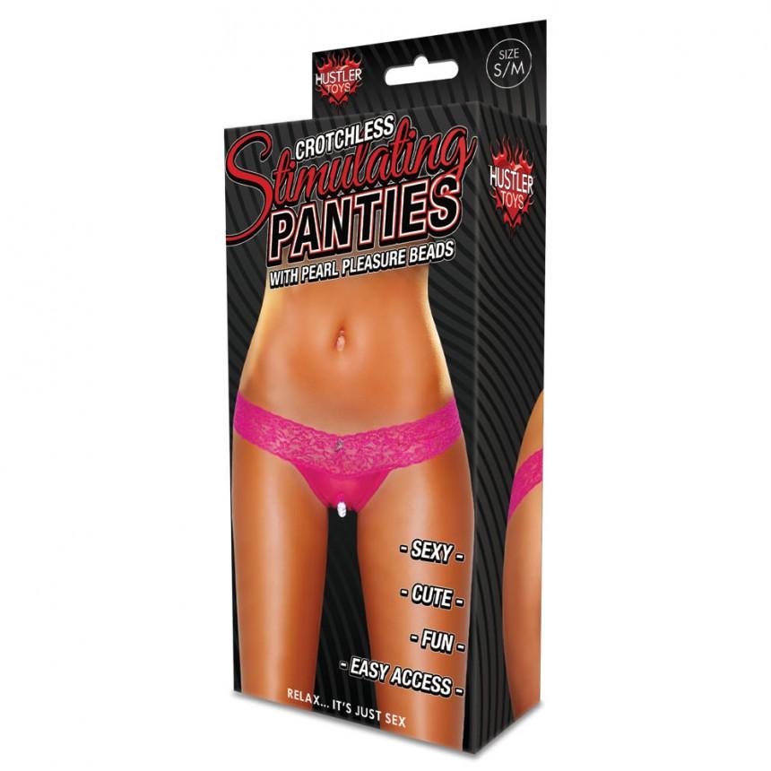 Crotchless Panties W-pearl Beads Hot Pink Sm