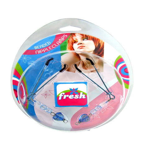 Fresh Nipple Clamps W-beads & Heart Blue