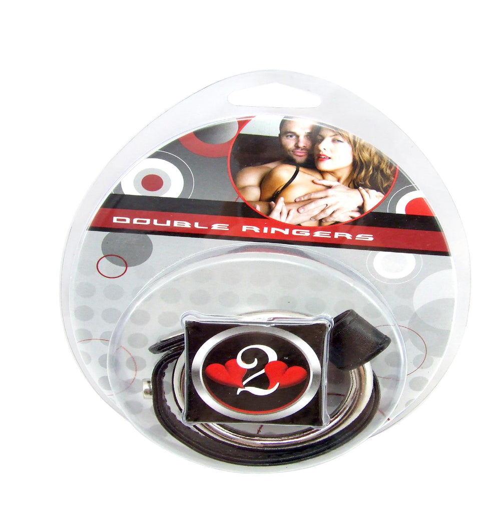 H2h Cock Ring Double Leather Metal Black