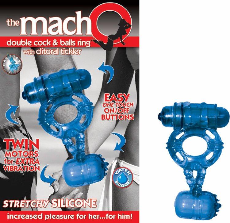Macho Double Cock & Balls Blue Ring W-clitoral Tickler