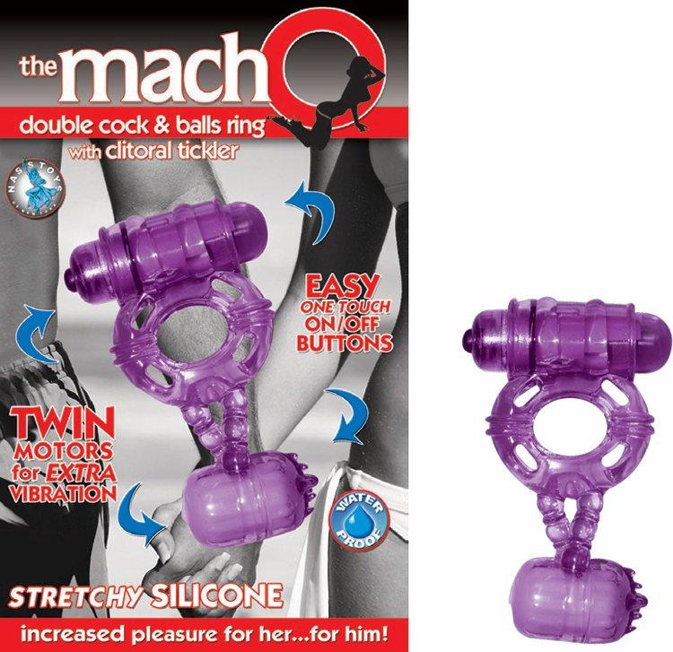 Macho Double Cock & Balls Purple W-clitoral Tickler