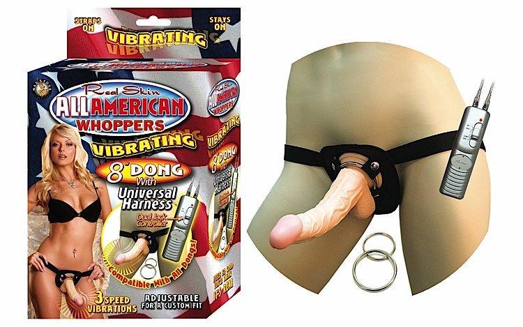 All American Vib 8in Dong W-universal Harness Flesh