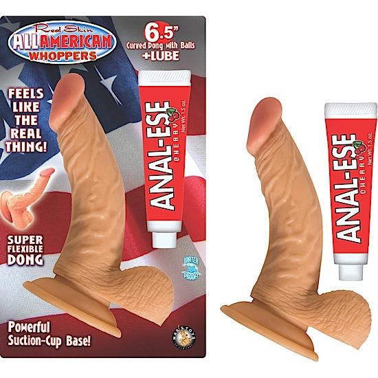 All American Whoppers 6.5in Curved Dong W-balls Flesh