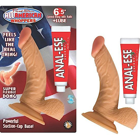 All American Whoppers 6.5in Curved Dong W-balls Flesh