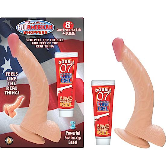 All American Whoppers 8in Curved Dong W-balls & Lube