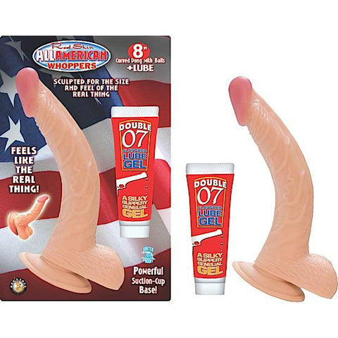 All American Whoppers 8in Curved Dong W-balls & Lube