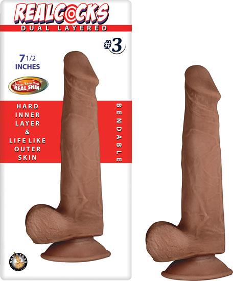 Real Cocks Dual Layered #3 Brown 7 1-2 "