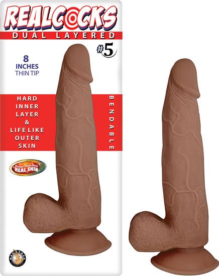 Real Cocks Dual Layered #5 Brown Thin Tip 8 "