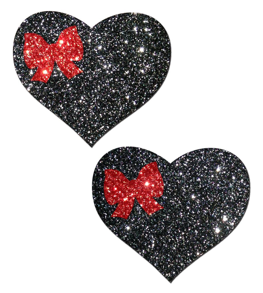 Sweety Black Glitter Heart W- Red Glitter Bow