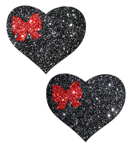 Sweety Black Glitter Heart W- Red Glitter Bow