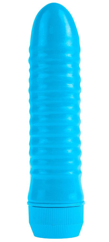 Neon Ribbed Rocket Blue Vibrator