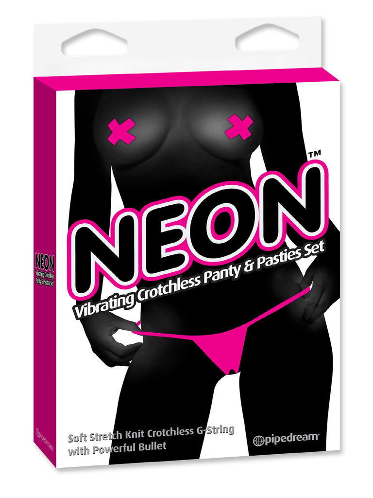Neon Vibrating Crotchless Panty & Pasty Set Pink
