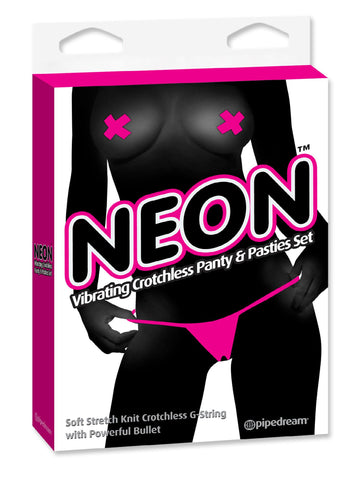 Neon Vibrating Crotchless Panty & Pasty Set Pink