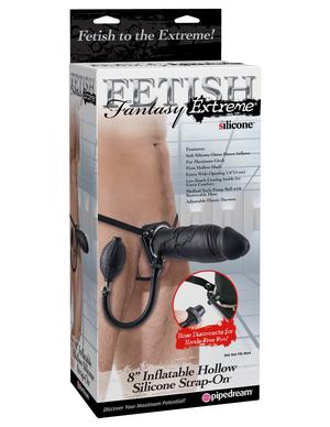 Fetish Fantasy 8 Inflatable Hollow Silicone Strap On Black "