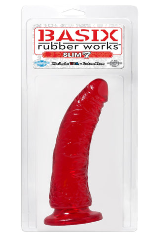 Basix Rubber Works Slim 7in Dong Red W- Suction Cup