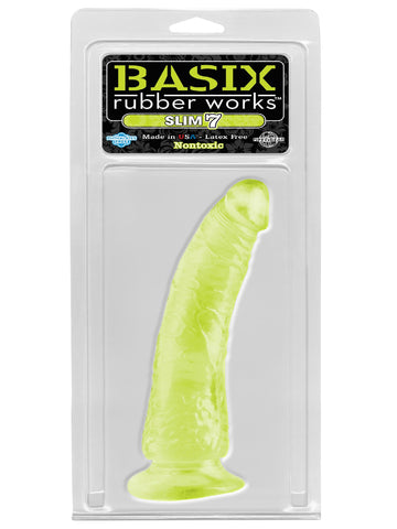 Basix Rubber Works Slim 7in Dong Glow In The Dark