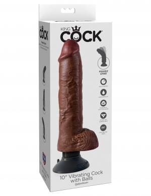 King Cock 10in Cock W-balls Brown Vibrating