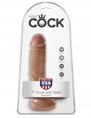 King Cock 7 Cock W-balls Tan "
