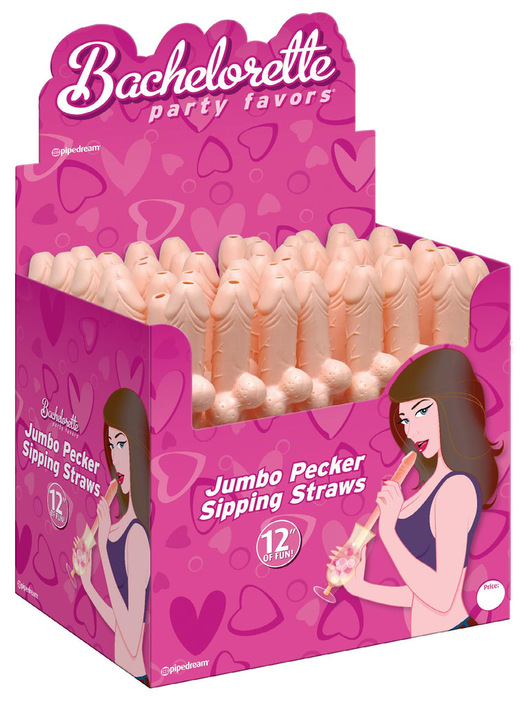 Bachelorette Jumbo Sucking Straws Flesh 48pc Display