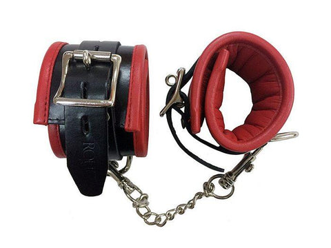 Padded Leather Wrist Cuffs Black-red