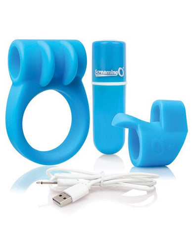 Screaming O Charged Combo #1 W-c Ring & Finger Sleeve Blue