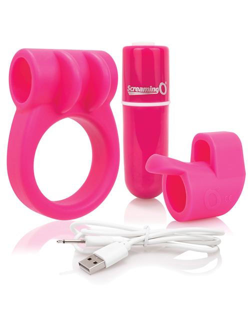 Screaming O Charged Combo #1 W-c Ring & Finger Sleeve Pink