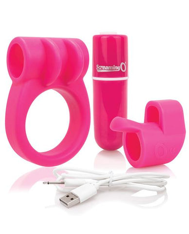 Screaming O Charged Combo #1 W-c Ring & Finger Sleeve Pink