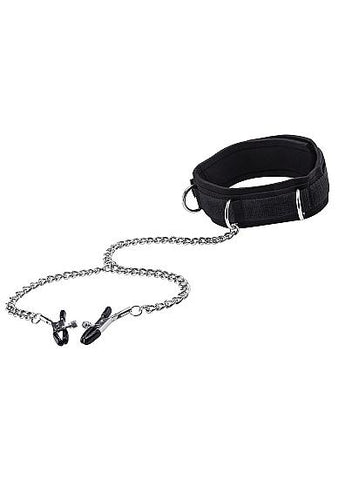 Ouch Velcro Collar W- Nipple Clamps Black