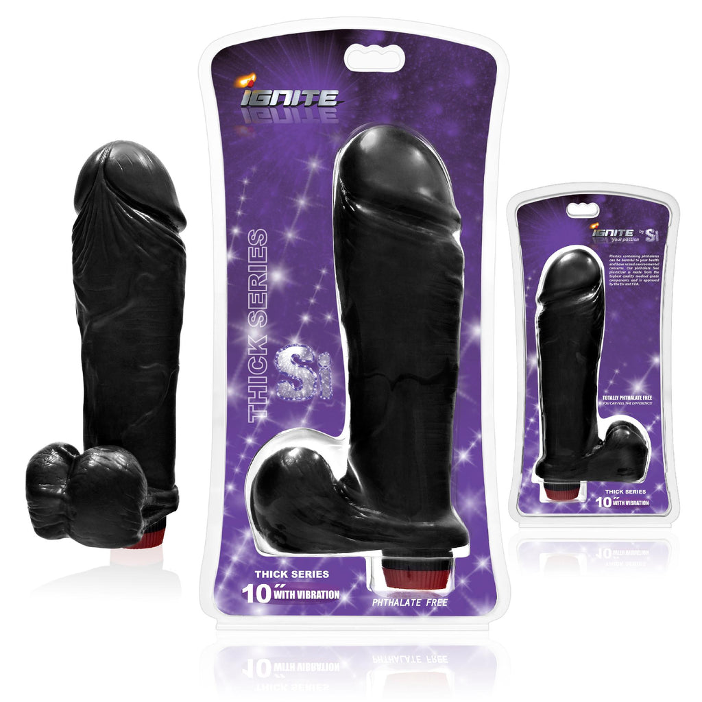 Ignite Thick Cock W-balls & Vibration Black 10in