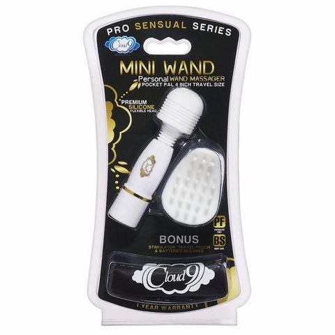 Cloud 9 Pro Sensual Mini Wand W-bonus Tip & Travel Pouch White
