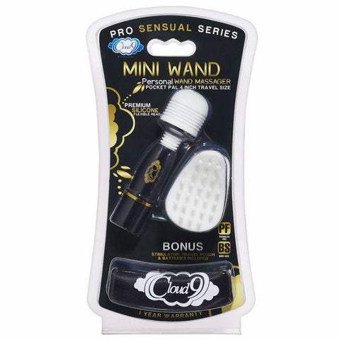 Cloud 9 Pro Sensual Mini Wand W-bonus Tip & Travel Pouch Black