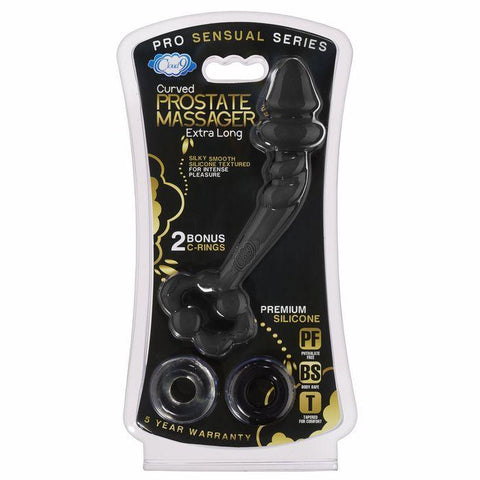 Cloud 9 Extra Long Prostate Plug Black W-bonus C Rings