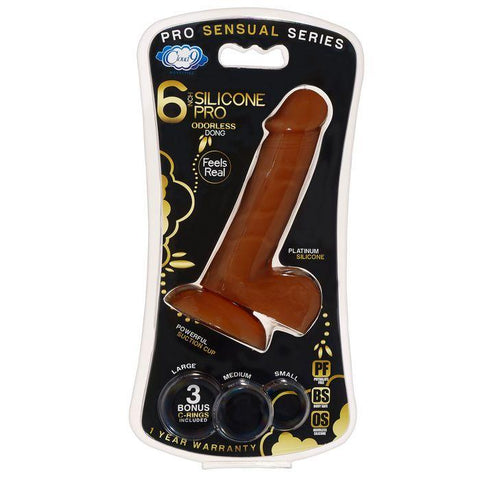 Pro Sensual Premium Silicone Dong W- 3 C Rings Brown 6 "