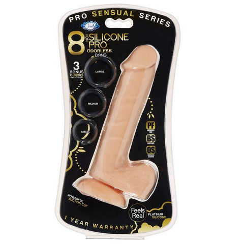 Pro Sensual Premium Silicone Dong W- 3 C Rings Flesh 8 "