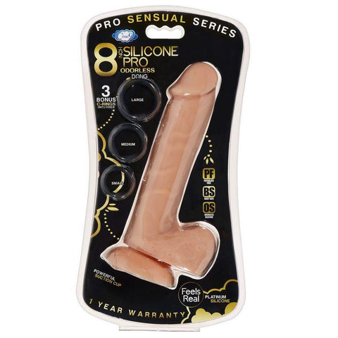 Pro Sensual Premium Silicone Dong W- 3 C Rings Tan 8 "