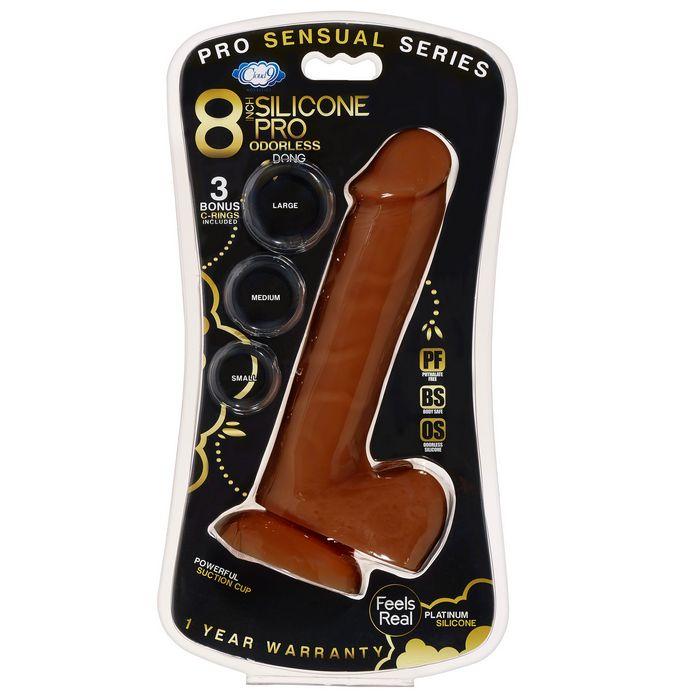 Pro Sensual Premium Silicone Dong W- 3 C Rings Brown 8 "