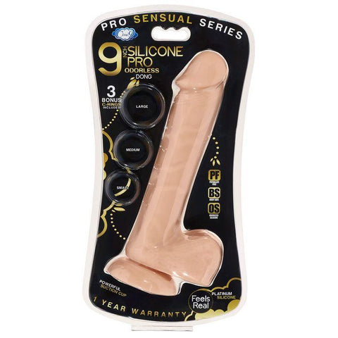 Pro Sensual Premium Silicone Dong W- 3 C Rings Flesh 9 "