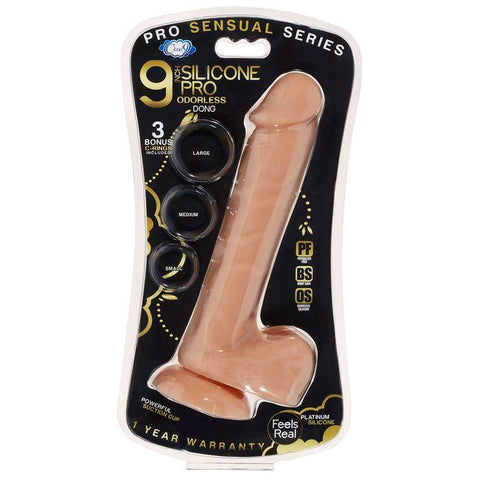 Pro Sensual Premium Silicone Dong W- 3 C Rings Tan 9 "
