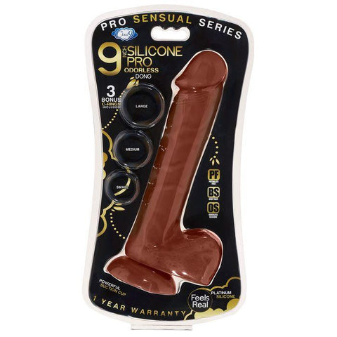 Pro Sensual Premium Silicone Dong W- 3 C Rings Brown 9 "
