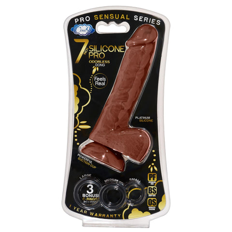 Pro Sensual Premium Silicone Dong W- 3 C Rings Brown 7 "
